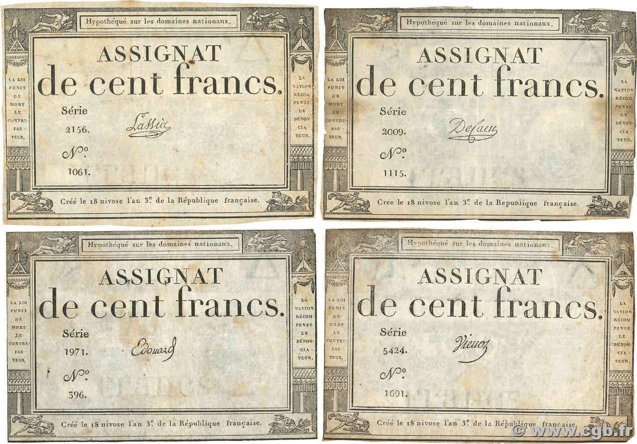 100 Francs Lot FRANCE  1795 Ass.48a TB