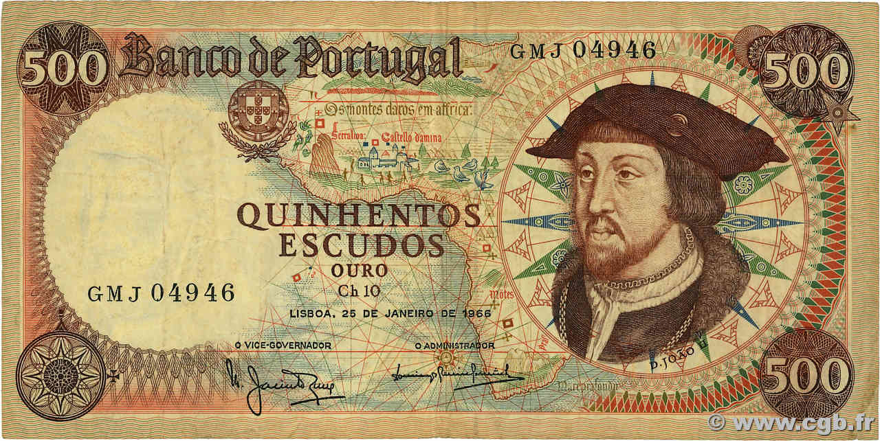 500 Escudos PORTUGAL  1966 P.170a TB