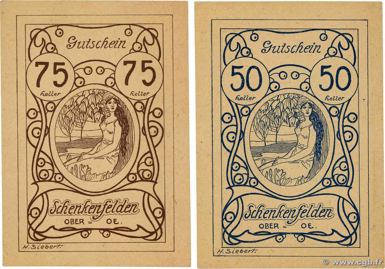 50 et 75 Heller Lot AUTRICHE Schenkenfelden 1918  SUP