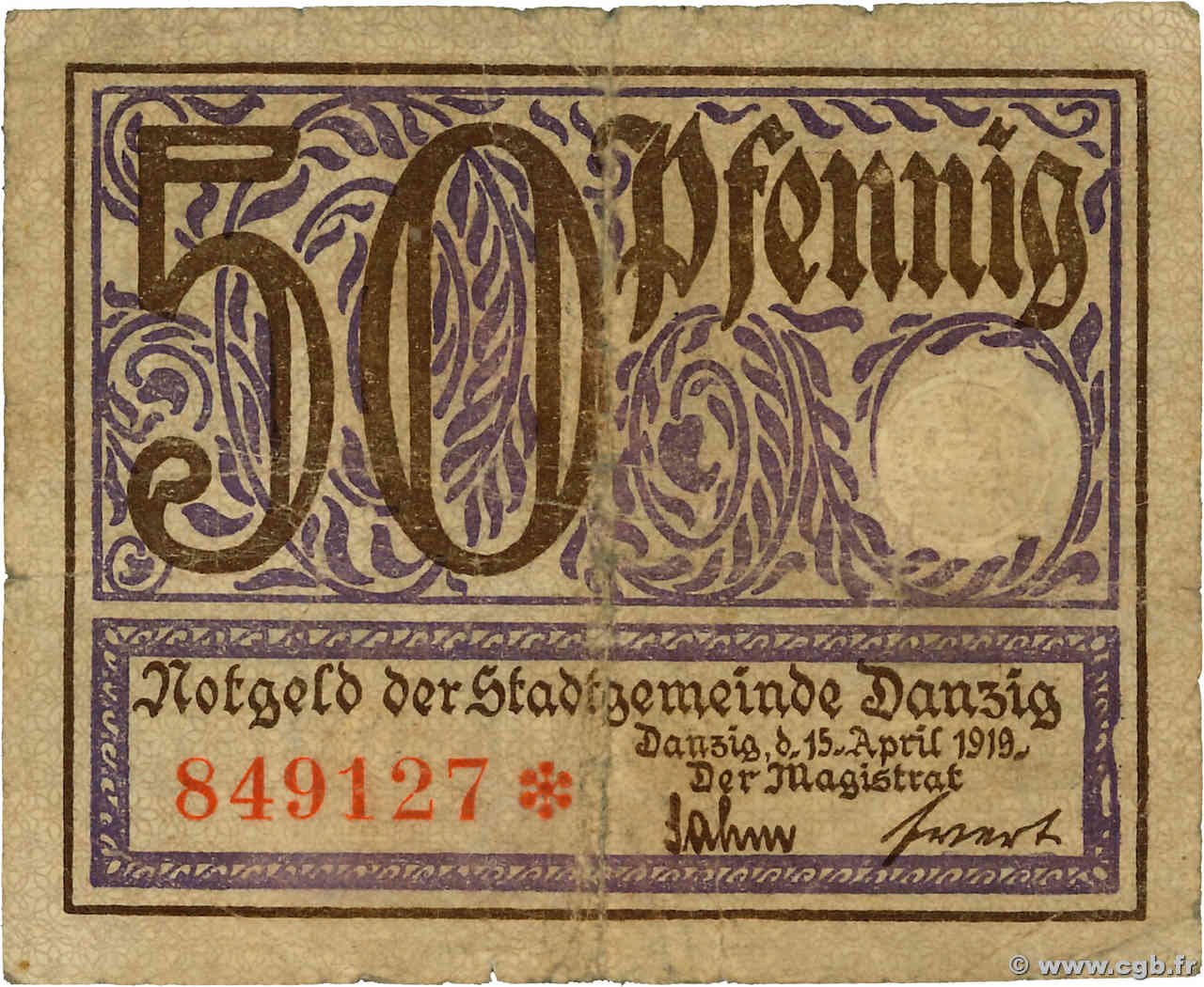 50 Pfennig DANTZIG  1919 P.11 fS