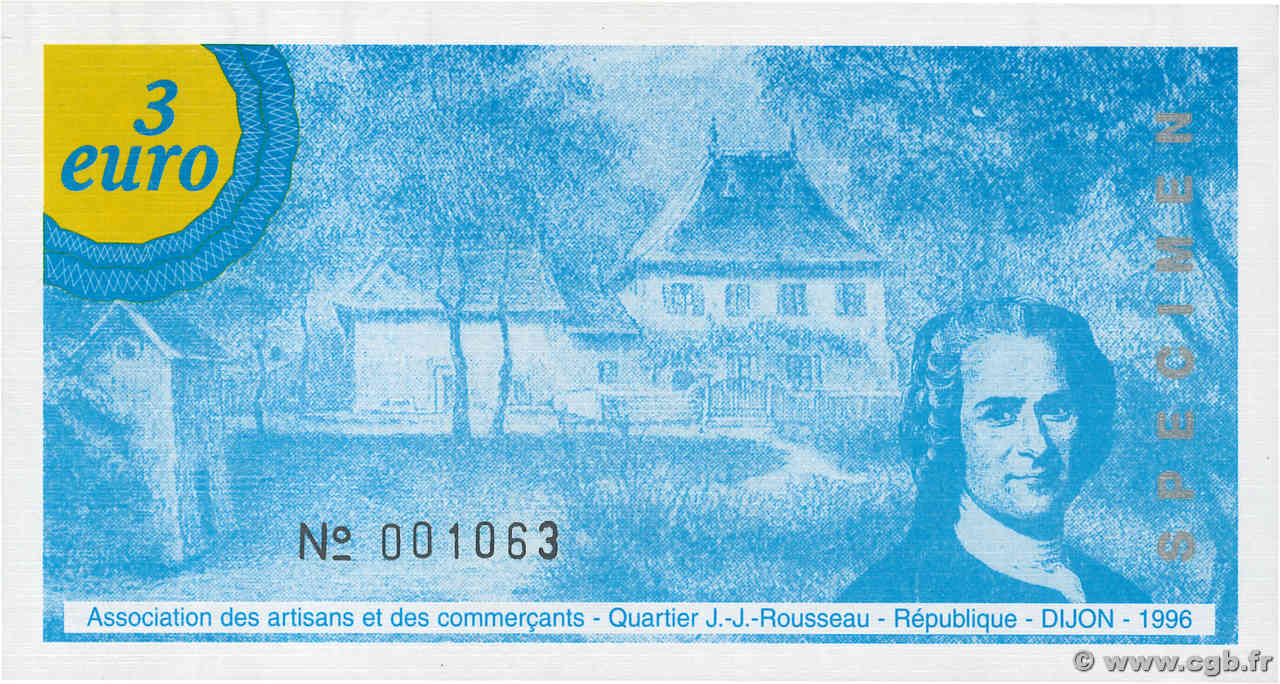 3 Euro Spécimen FRANCE regionalism and miscellaneous Dijon 1996  UNC