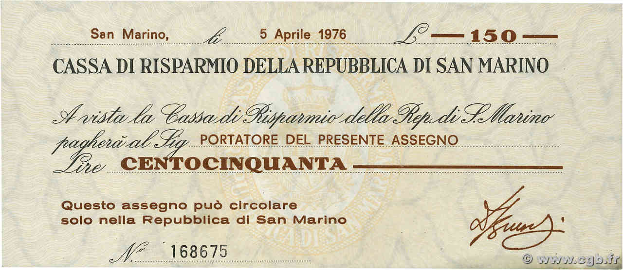 150 Lire SAN MARINO  1976 PS.101 AU