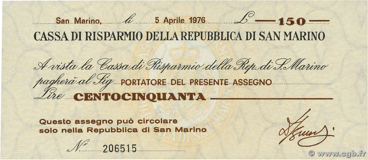 150 Lire SAN MARINO  1976 PS.101 UNC
