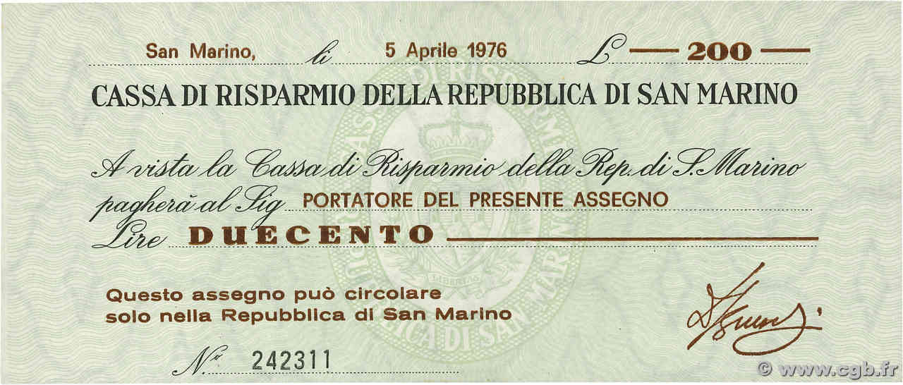 200 Lire RÉPUBLIQUE DE SAINT- MARIN  1976 PS.102 NEUF