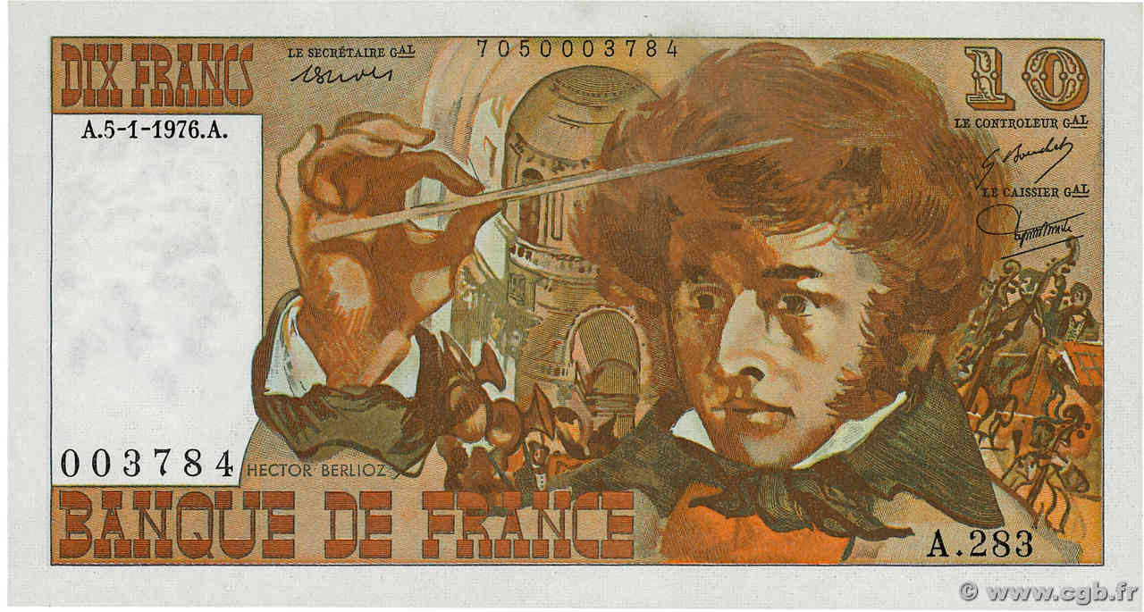 10 Francs BERLIOZ FRANCE  1976 F.63.17A283 AU