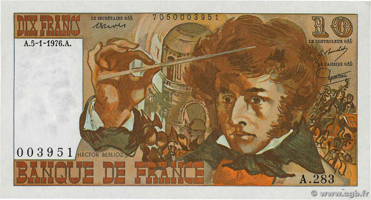 10 Francs BERLIOZ FRANCIA  1976 F.63.17A283 AU