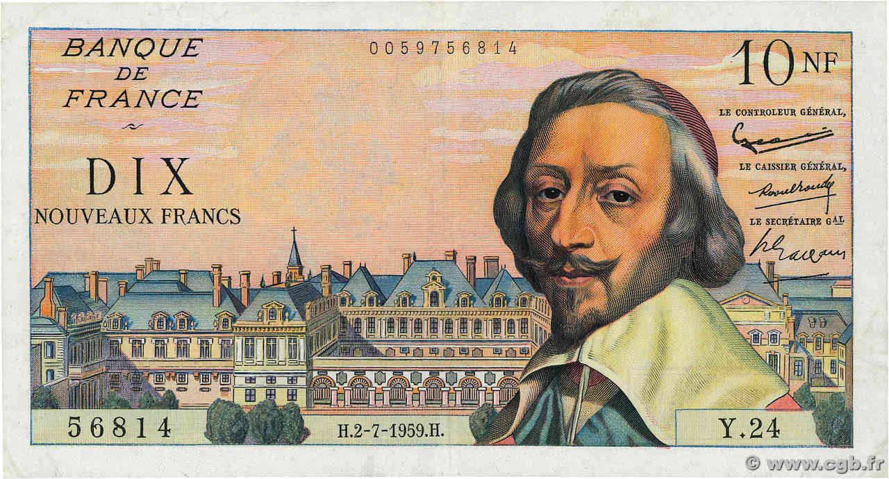 10 Nouveaux Francs RICHELIEU FRANCE  1959 F.57.02 pr.SUP