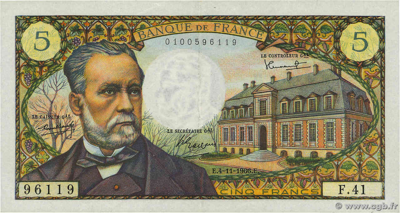 5 Francs PASTEUR FRANCE  1966 F.61.04 TTB