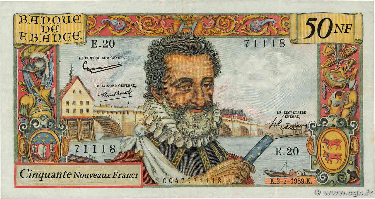 50 Nouveaux Francs HENRI IV FRANCE  1959 F.58.02 pr.TTB