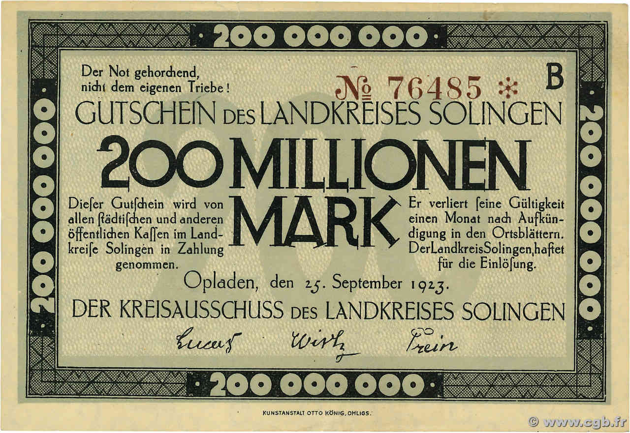 200 Millionen Mark GERMANIA Leverkusen 1923 P.- SPL