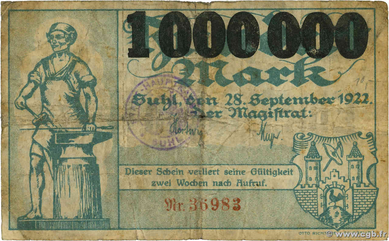 1 Million Mark ALLEMAGNE Suhl 1922 P.- TB