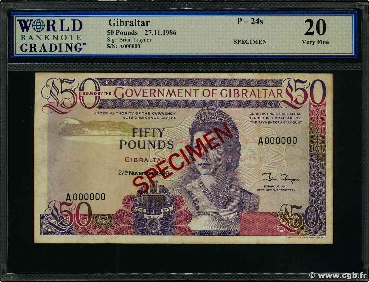 50 Pounds Spécimen GIBILTERRA  1986 P.24s MB