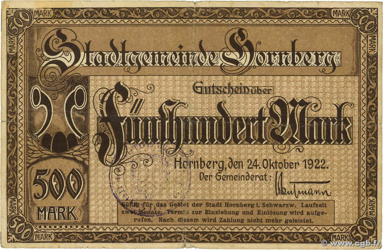 500 Mark GERMANY Hornberg 1922 P.- VF-