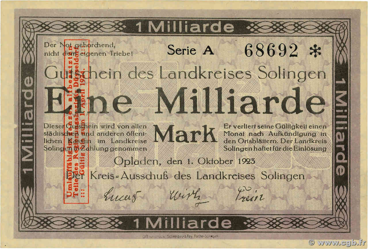 1 Milliard Mark ALEMANIA Opladen 1923 P.- SC