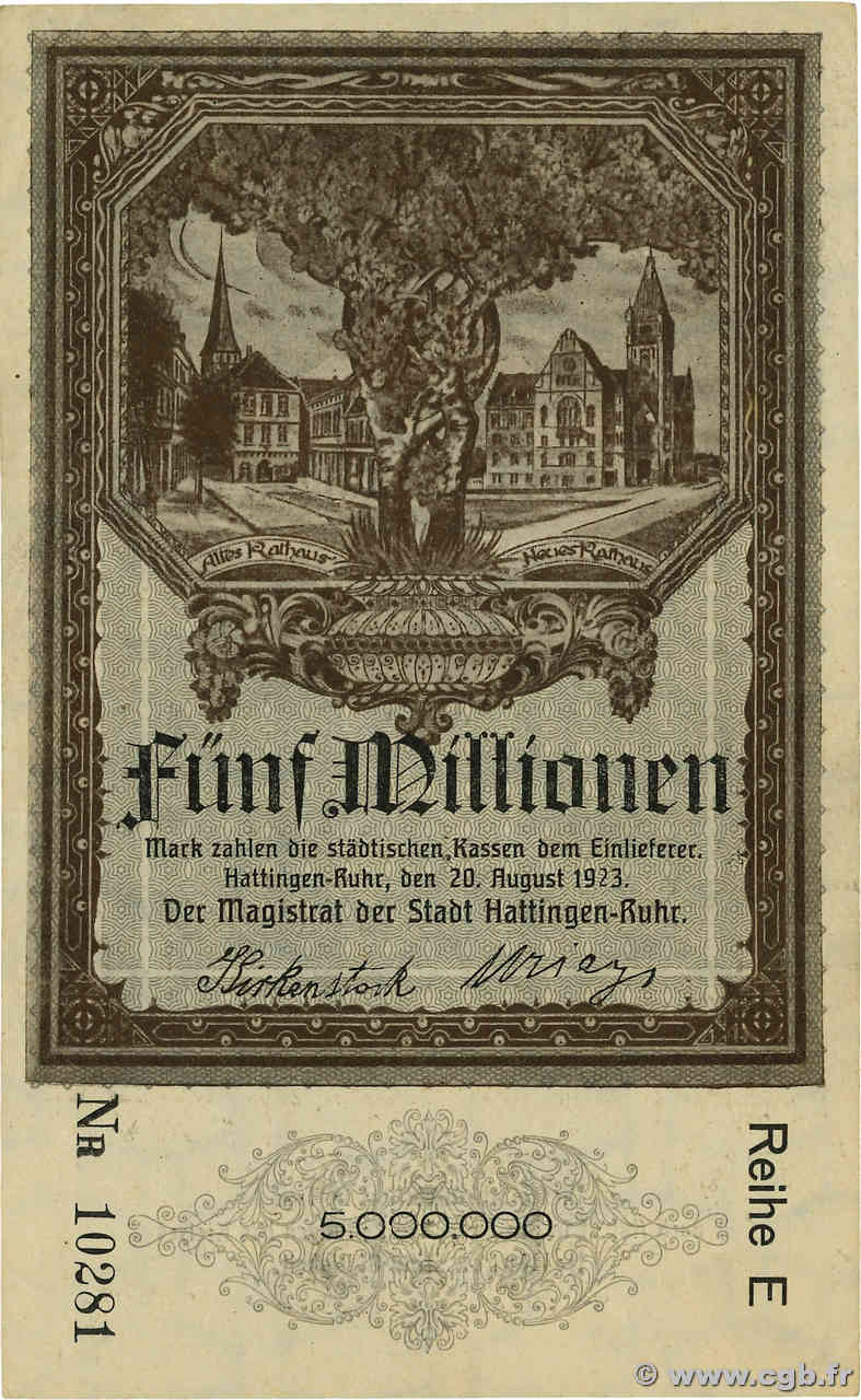 5 Millions Mark GERMANIA Hattingen 1923 P.- SPL+