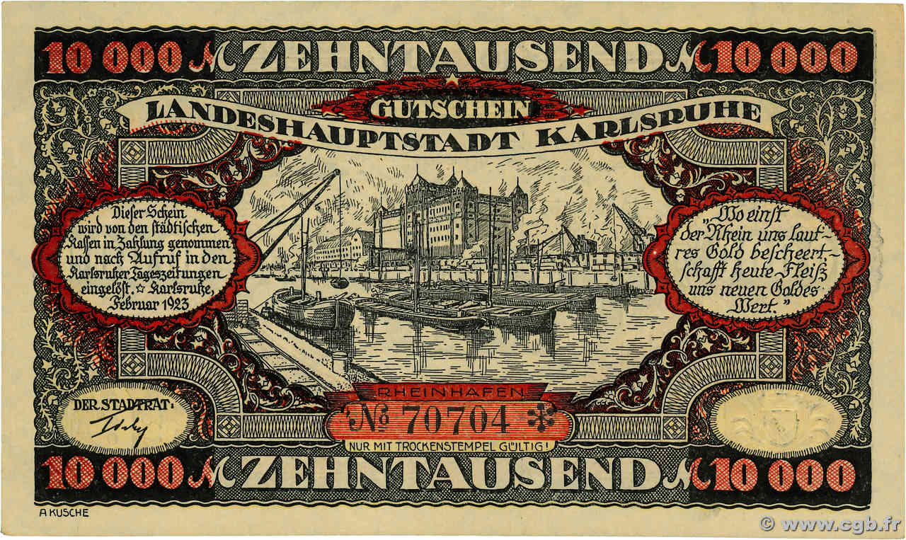 10000 Mark GERMANIA Karlsruhe 1923 P.- AU+