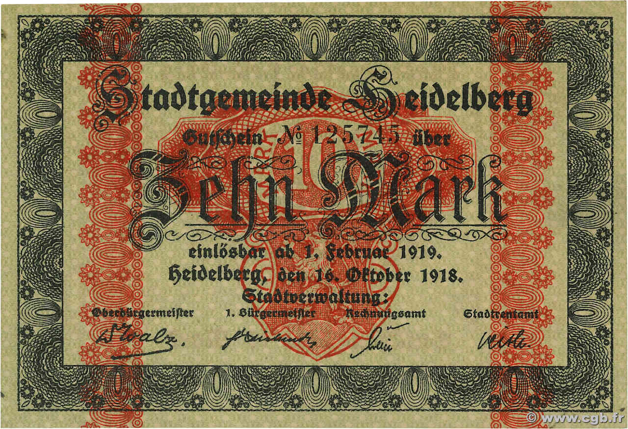 10 Mark ALLEMAGNE Heidelberg  1918 P.- SPL+