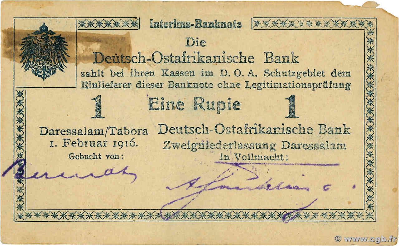 1 Rupie Deutsch Ostafrikanische Bank  1916 P.21 MBC