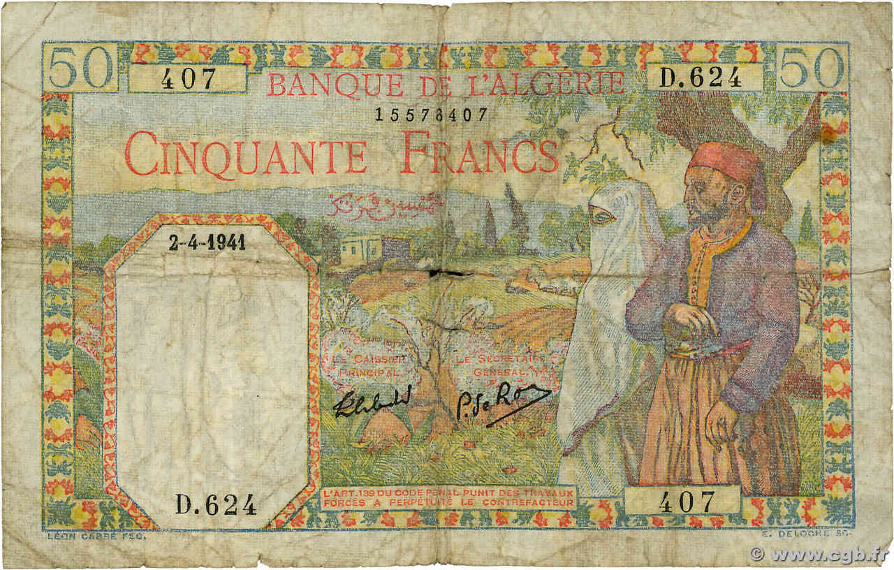 50 Francs ALGERIEN  1941 P.084 fS