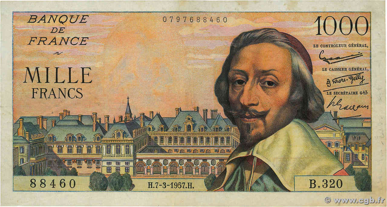 1000 Francs RICHELIEU FRANCIA  1957 F.42.25 BB