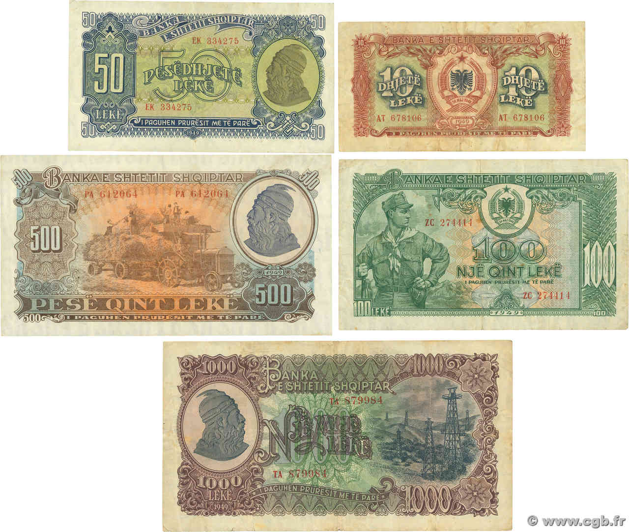 10 au 1000 Lekë Lot ALBANIEN  1949 P.24 au P.27A S