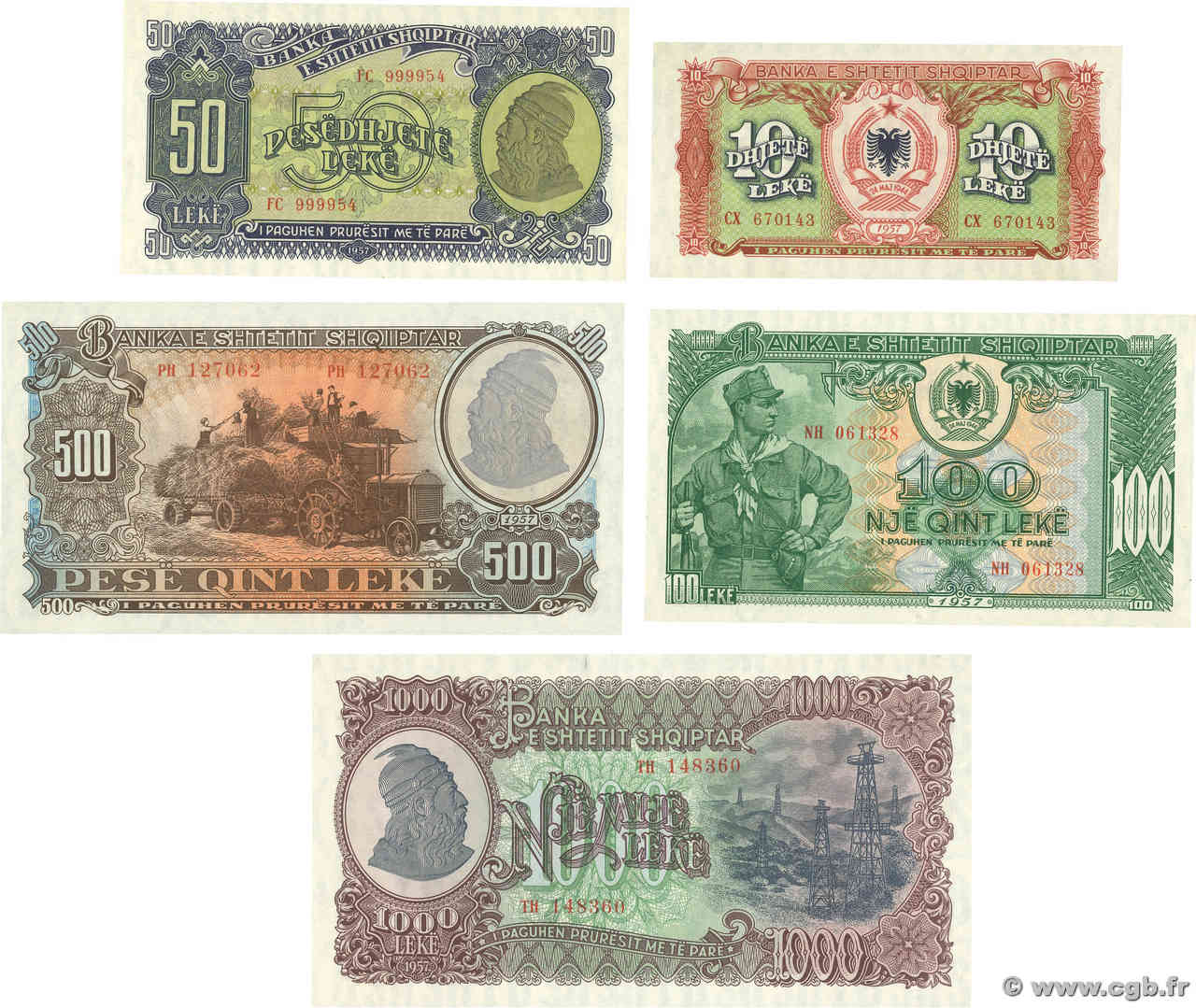 10 au 1000 Lekë Lot ALBANIE  1957 P.28 au P.32 SPL+