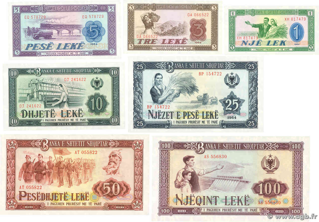 1 au 100 Lekë Lot ALBANIE  1964 P.33 à P.39 pr.NEUF