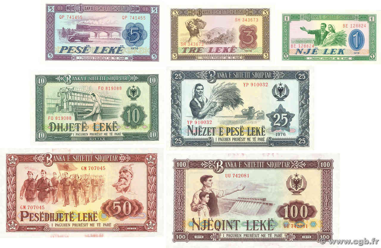 1 à 100 Leke Lot ALBANIA  1976 P.40 à P.46 SC+