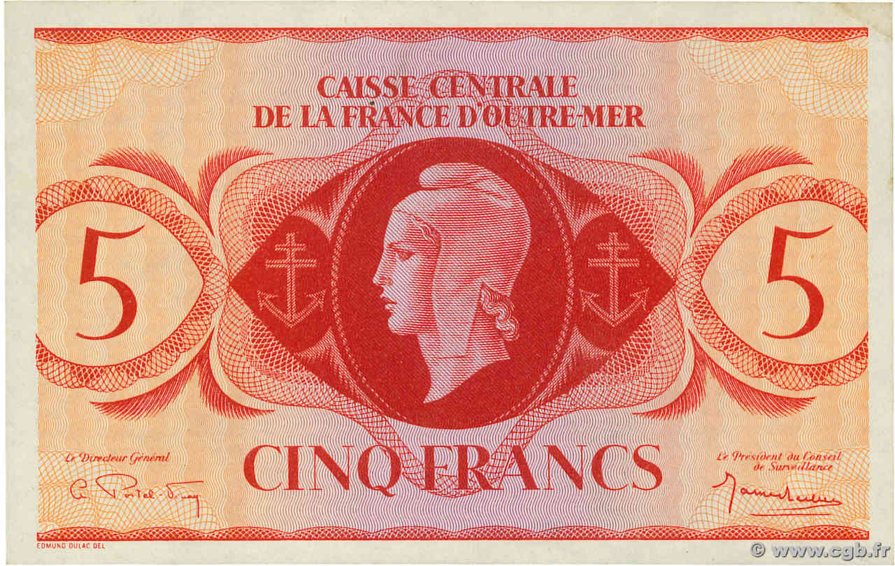 5 Francs FRENCH EQUATORIAL AFRICA  1943 P.15c XF+