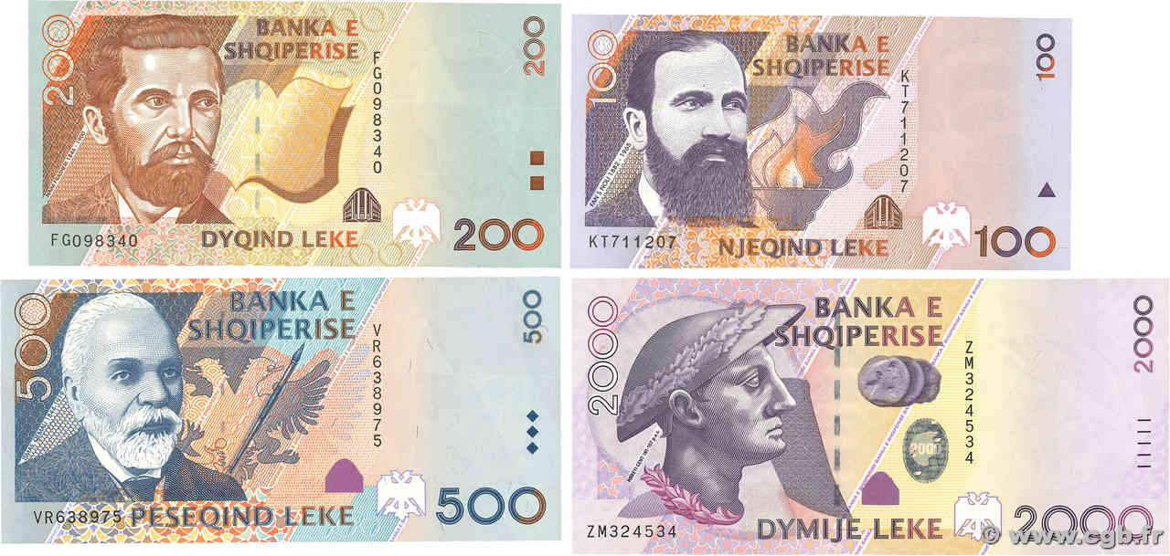 100, 200, 500 et 2000 Lekë Lot ALBANIA  1996 P.62, P.63, p.68 et P.74a FDC