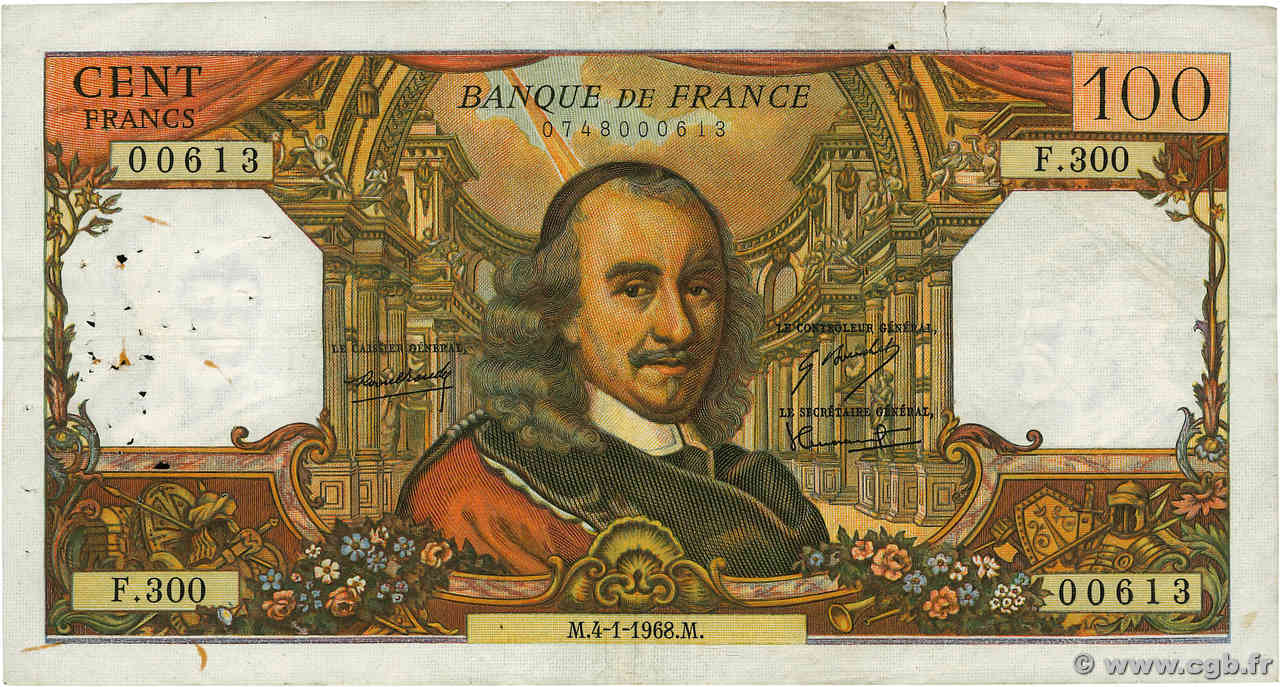 100 Francs CORNEILLE FRANCIA  1968 F.65.20 MB