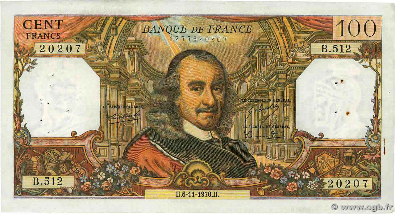 100 Francs CORNEILLE FRANCIA  1970 F.65.33 BB