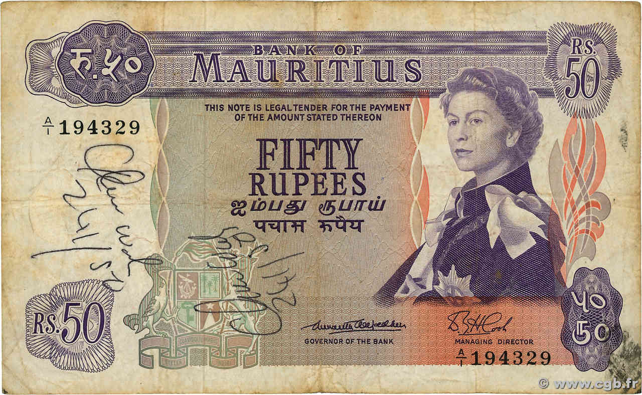 50 Rupees MAURITIUS  1967 P.33a S