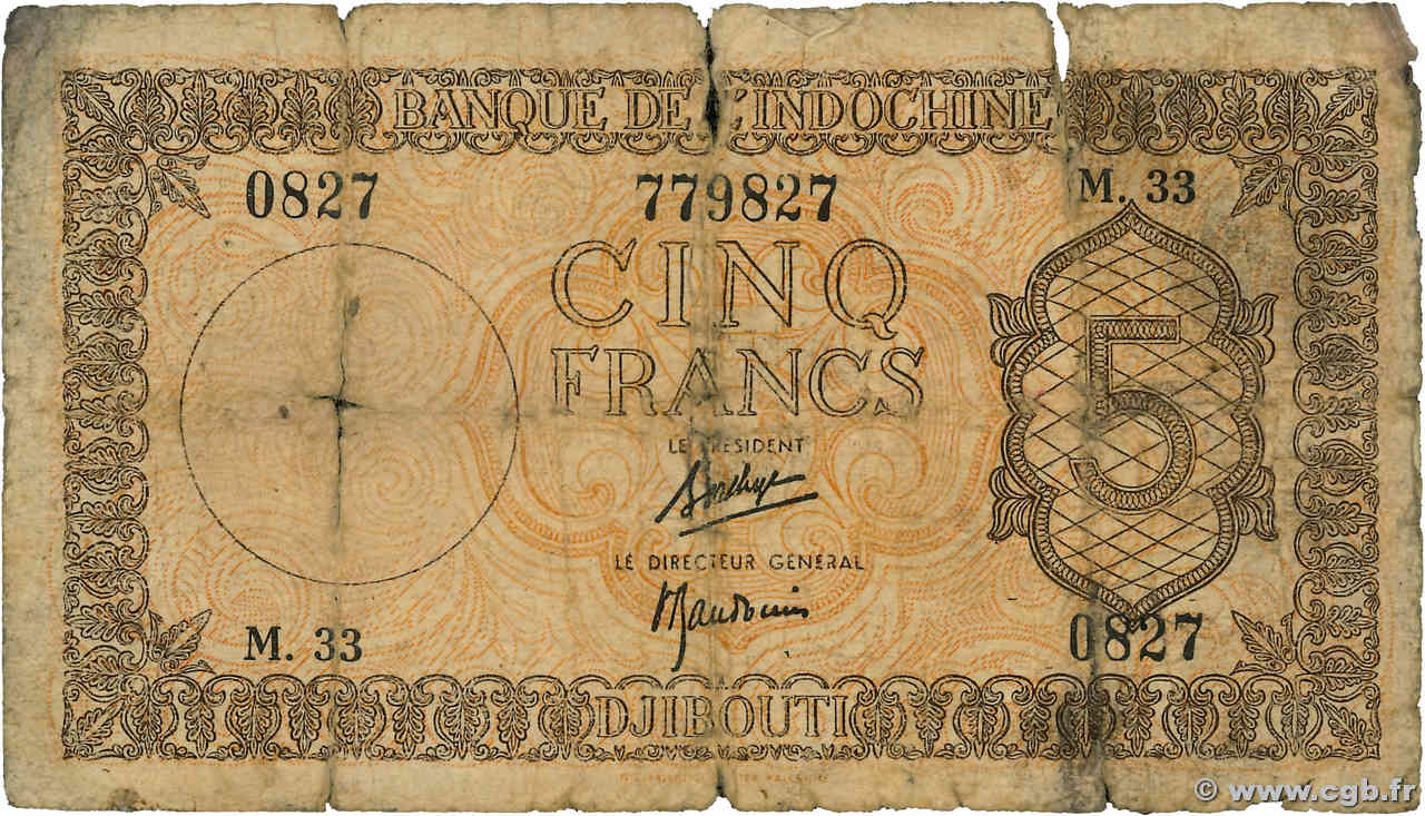 5 Francs Palestine DJIBUTI  1945 P.14 q.B