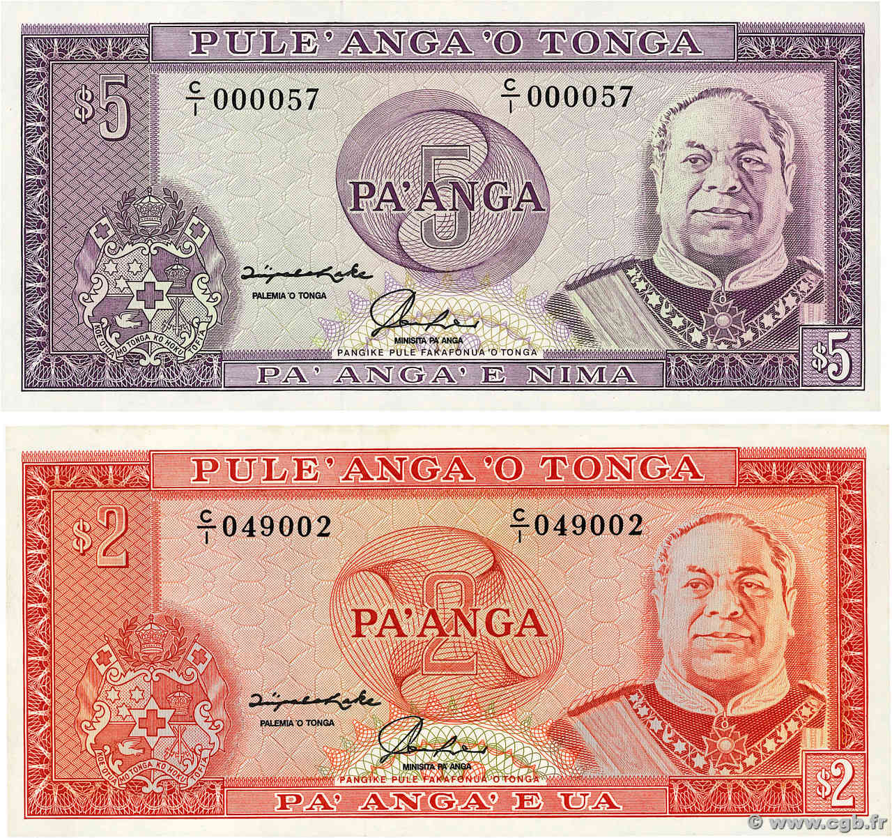 2 et 5 Pa anga Lot TONGA  1992 P.26 et P.27 FDC