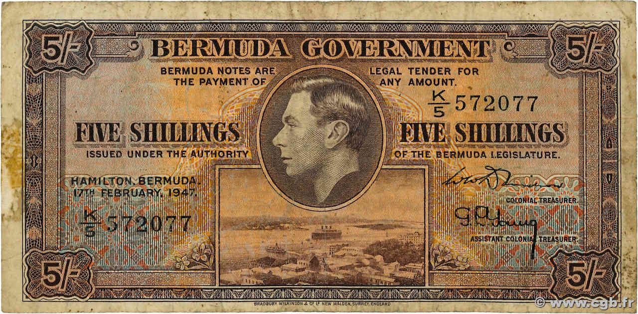 5 Shillings BERMUDA  1947 P.14 F