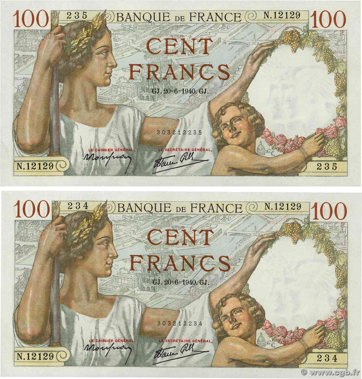 100 Francs SULLY Consécutifs FRANCE  1940 F.26.32 SPL+