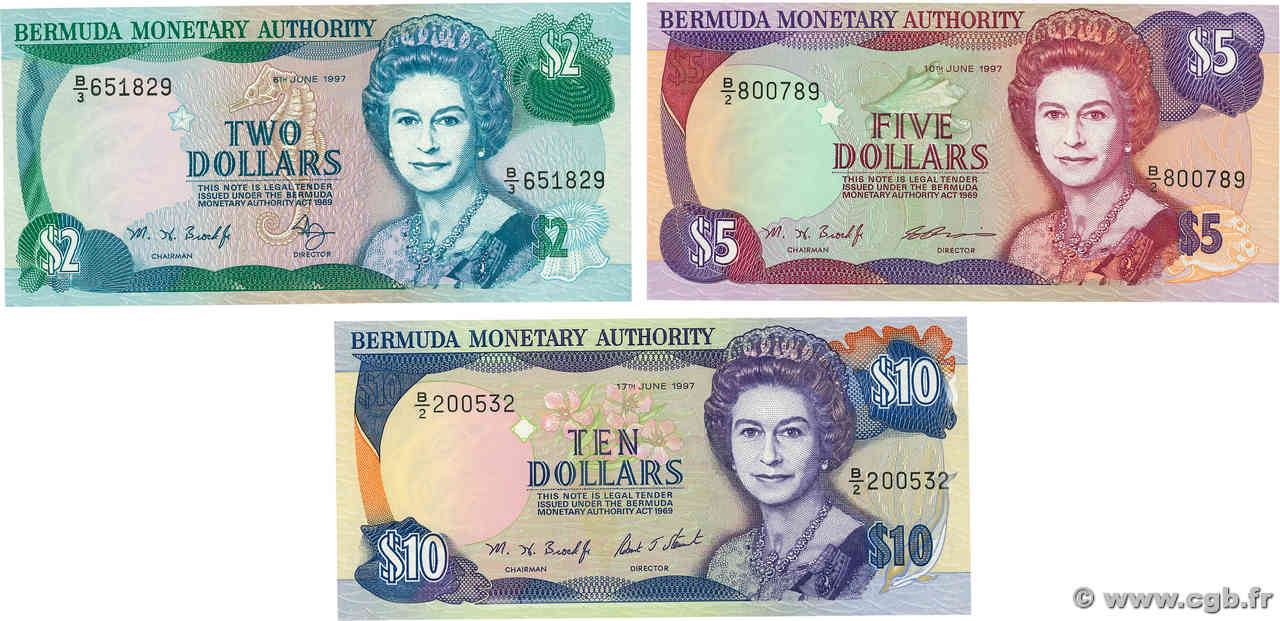 2, 5 et 10 Dollars Lot BERMUDAS  1997 P.40Ab, P.41d et P.42c fST+