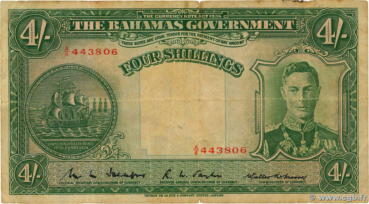 4 Shillings BAHAMAS  1936 P.09b F