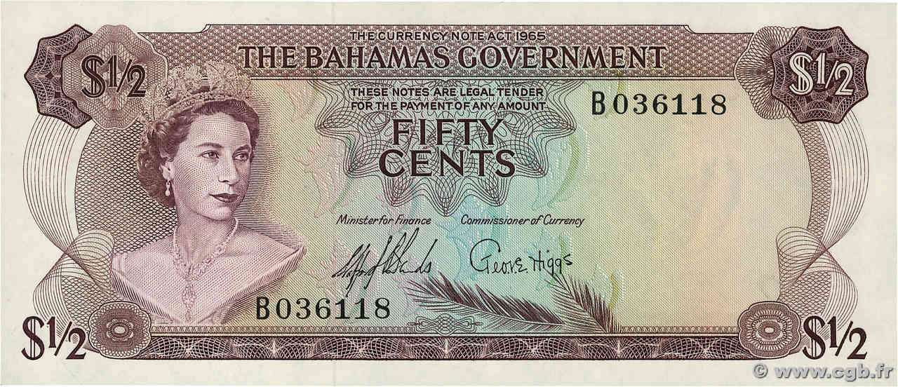 50 Cents BAHAMAS  1965 P.17a AU+