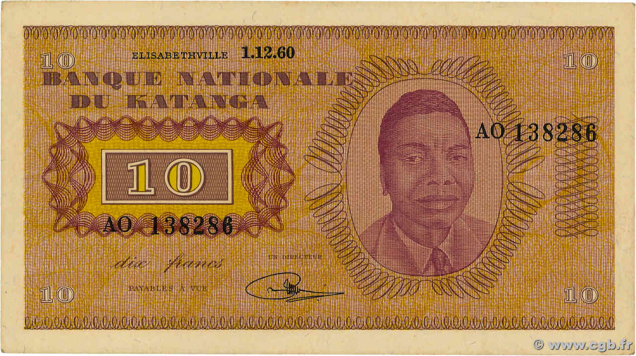 10 Francs KATANGA  1960 P.05a VF