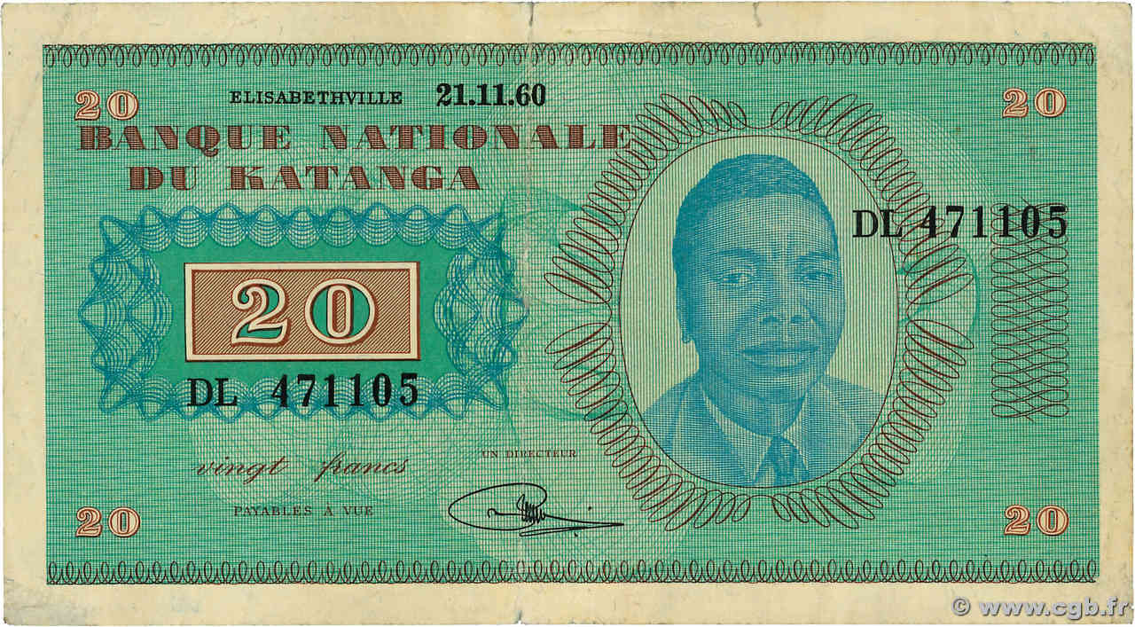 20 Francs KATANGA  1960 P.06a F