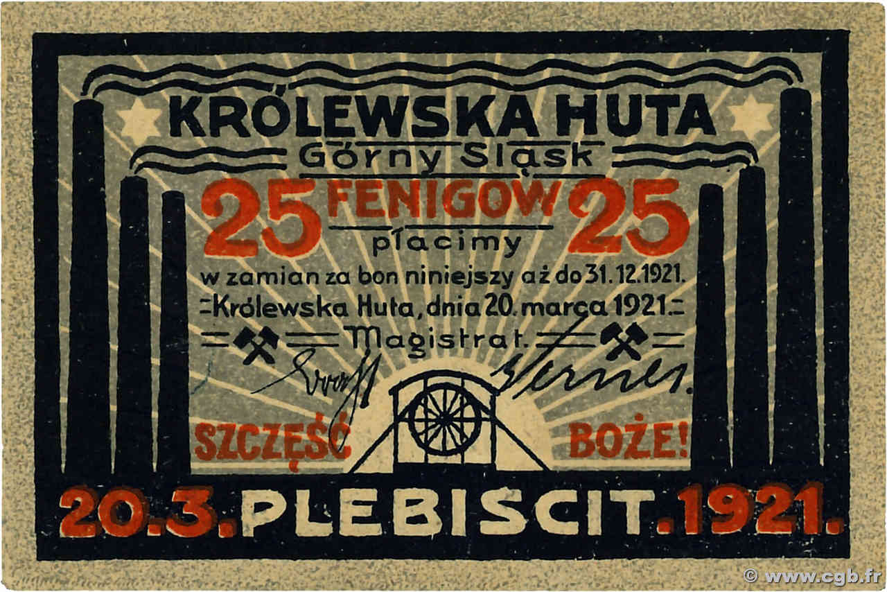 25 Fenigow POLOGNE Królewska Huta (Chorzów) 1921 P.- SUP