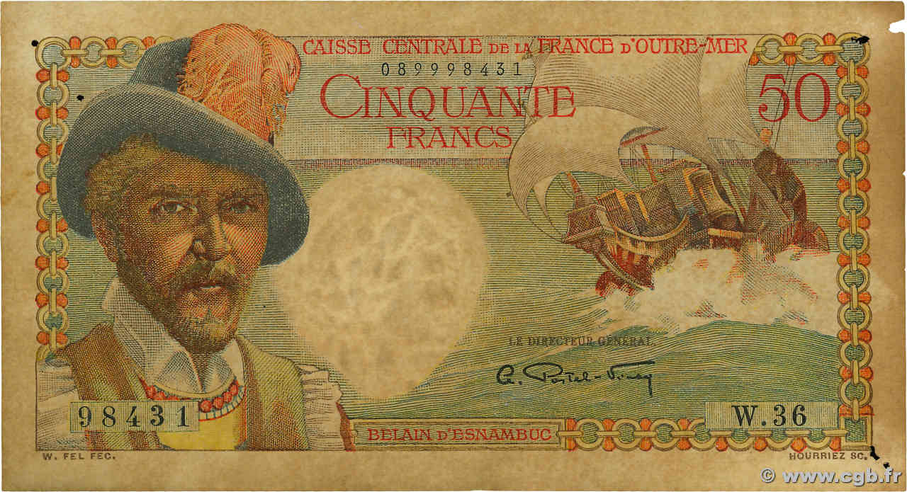 50 Francs Belain d Esnambuc CCFOM AFRIQUE ÉQUATORIALE FRANÇAISE  1947 A.132a TB
