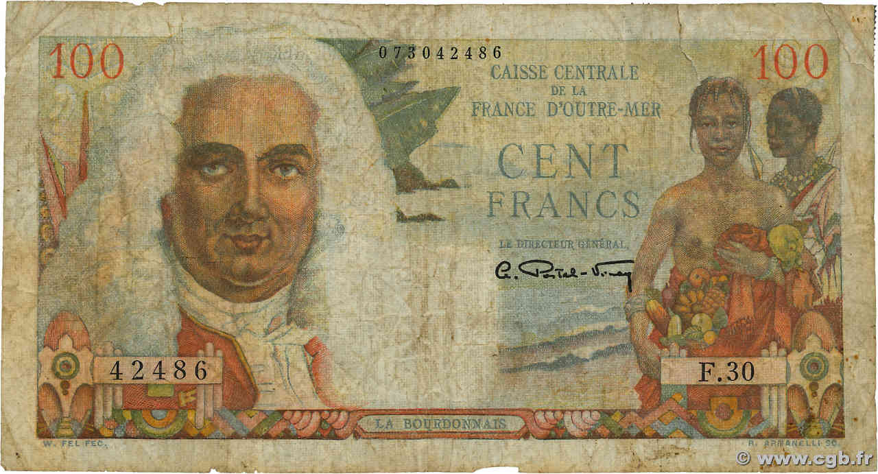 100 Francs La Bourdonnais CCFOM AFRIQUE ÉQUATORIALE FRANÇAISE  1947 A.133a B+