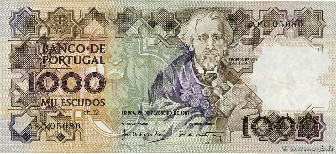 1000 Escudos PORTUGAL  1987 P.181c TTB
