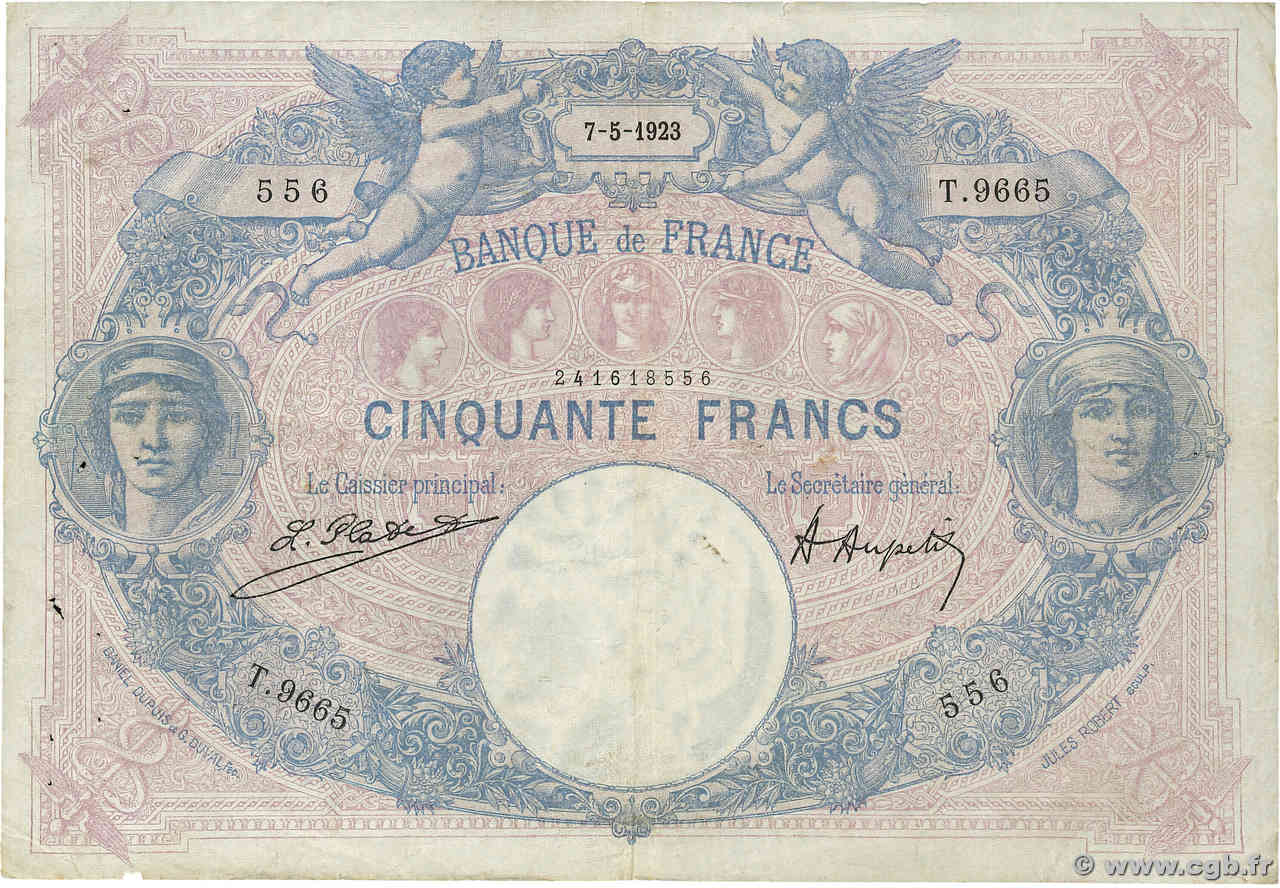 50 Francs BLEU ET ROSE FRANKREICH  1923 F.14.36 S