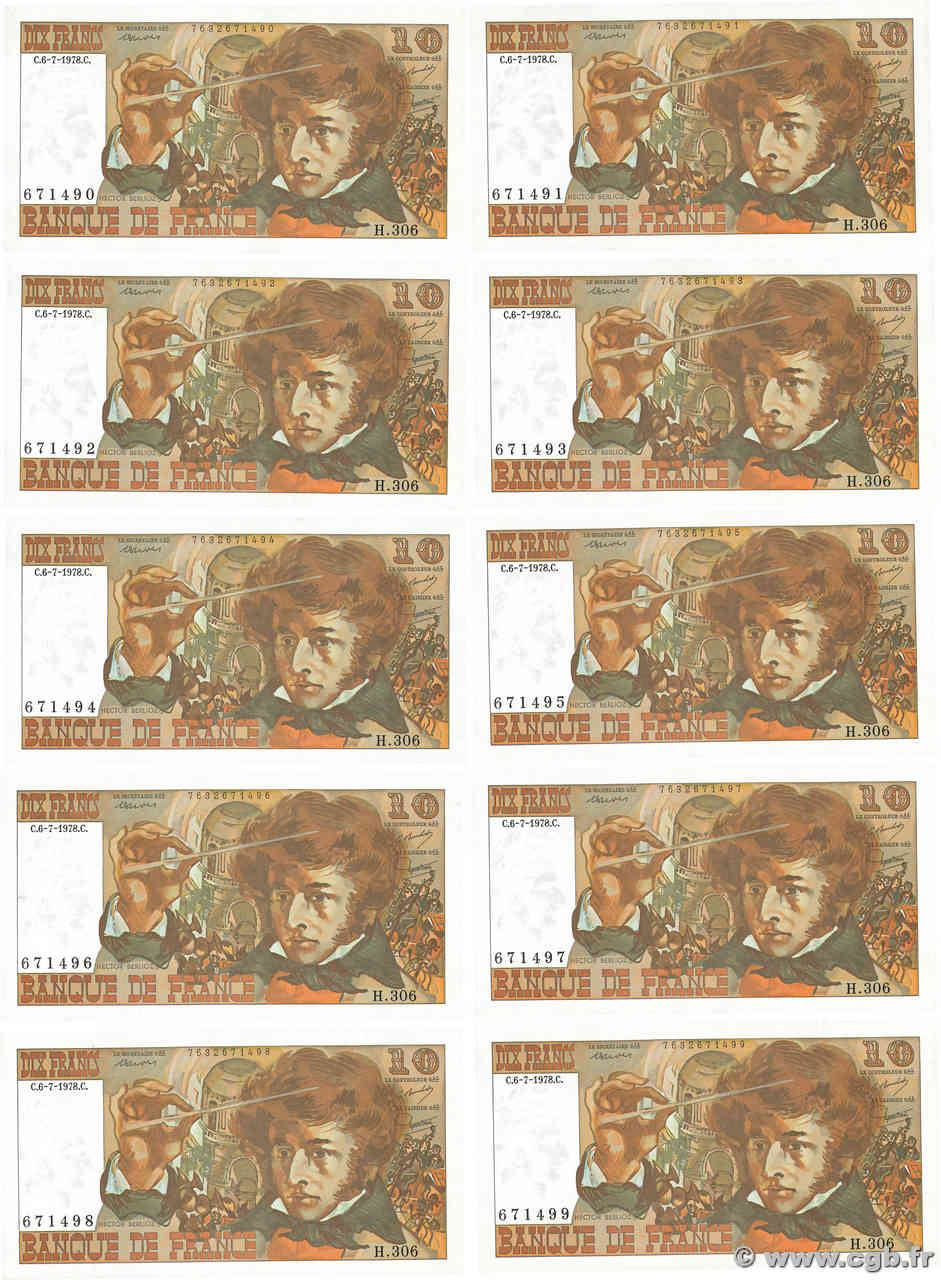 10 Francs BERLIOZ Consécutifs FRANKREICH  1978 F.63.25 fST+