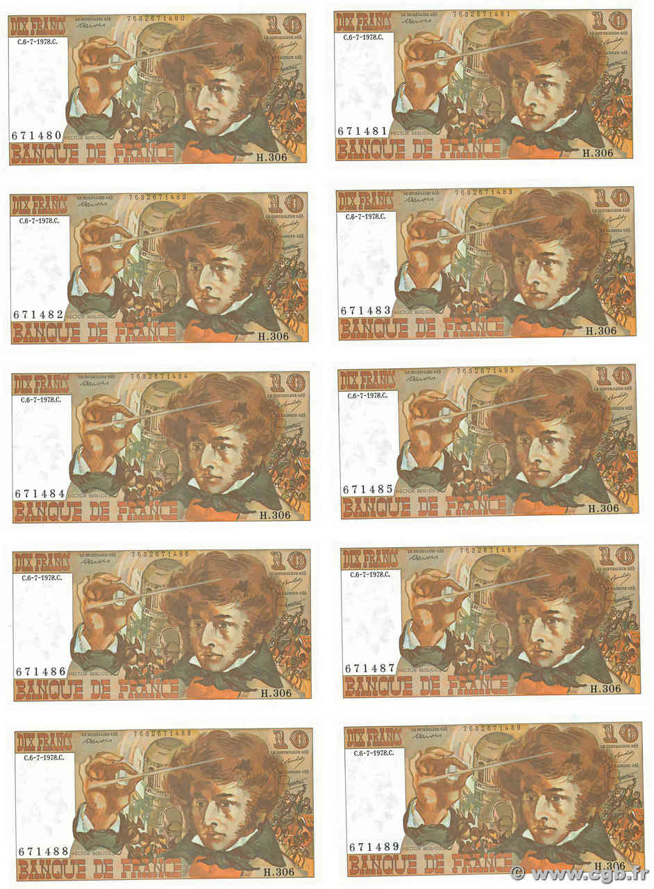 10 Francs BERLIOZ Consécutifs FRANCE  1978 F.63.25 pr.NEUF