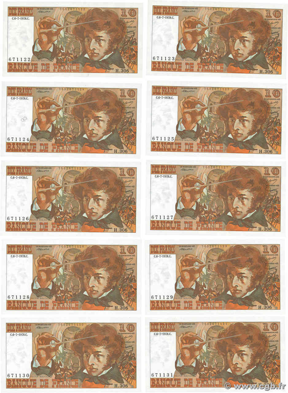 10 Francs BERLIOZ Consécutifs FRANCIA  1978 F.63.25 AU